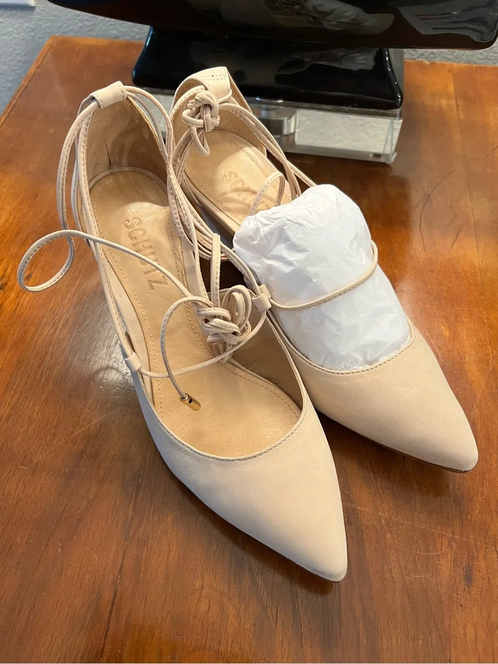 Schutz Nude Nubuck Leather Lace Up Wedge Heels Size 8 NIB